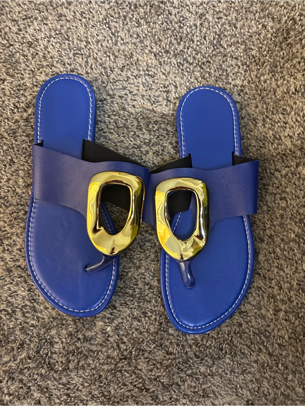 Bold Royal Blue Slide Sandals with Gold Accent